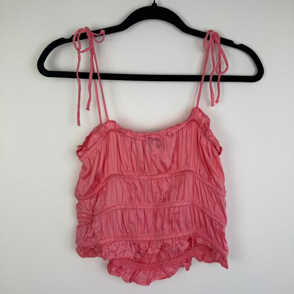 Vero Moda Womens Helyn Shirred Tie Straps Geranium Pink Crop Tank Top Small - Picture 3 of 9